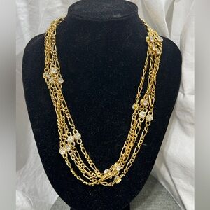 Mid Century Necklace With CV Crystals  Multi Strand Necklace, Vintage. 90” Inche
